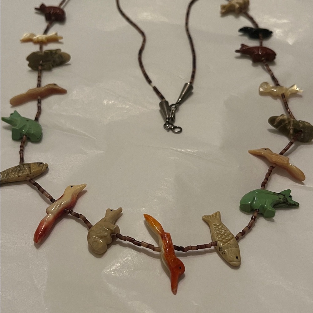 Zuni Fetish Necklace carved stone animals
